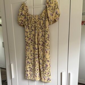 Elegant Yellow Floral Midi Dress